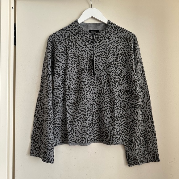 Monrow Vintage Black Mini Leopard Mock Neck Pullover NWT - Picture 1 of 8